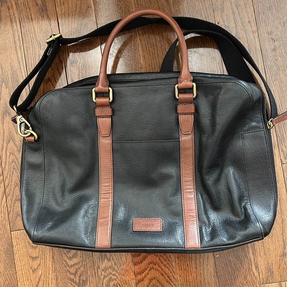 Unisex Fossil Leather Briefcase - Black/Brown- Excellent Condition - Picture 15 of 15